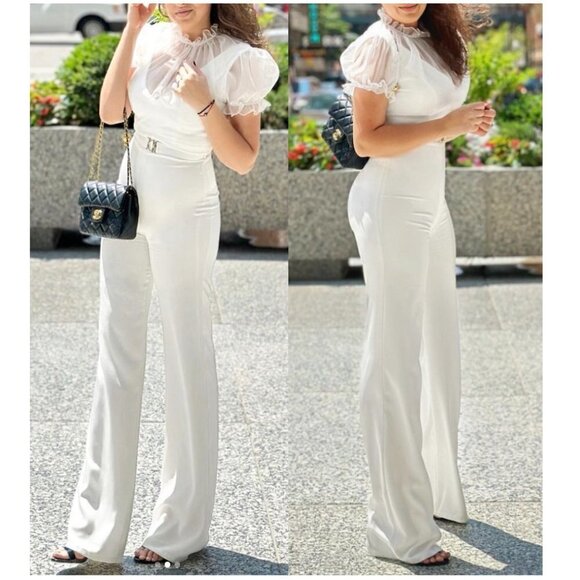 MAC DUGGAL Illusion Belted Jumpsuit in White Size US 4 NWT - Picture 2 of 12